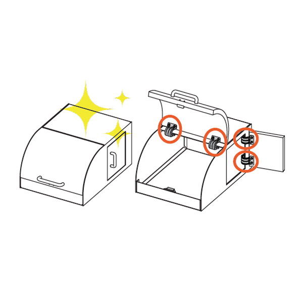 A diagram showing how concealed torque hinges are not visible when a lid or panel is closed.