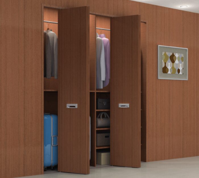 The FD30-F Folding Door System features multiple variants and can be used on room partitions, closets, and cabinets