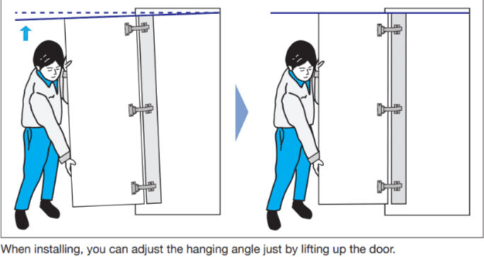 You can adjust the ALT-ST Series door alignment of the hanging angle by lifting up the door.